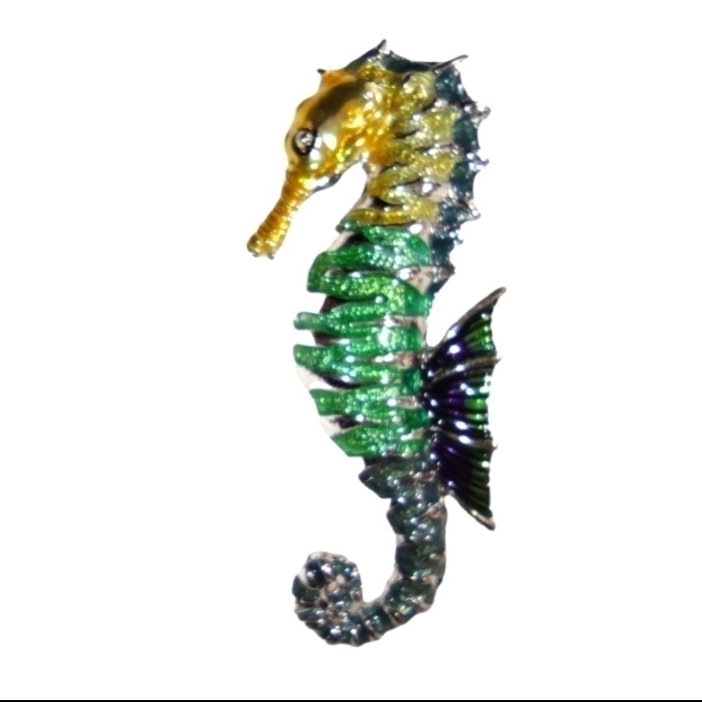 Enamel Rhodium Seahorse Pendant NWOT